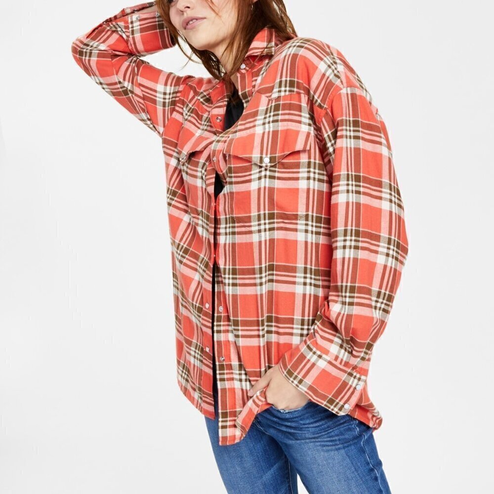 Levi’s Dylan Relaxed Western Flannel Shirt Kelsey Plaid Burnt Sienna Size XL